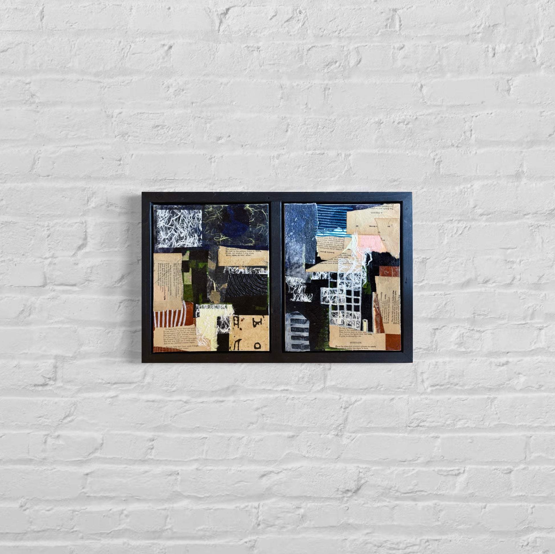 Fraternal by Jenson Nelson - 19" x 12" abstract artwork framed on white brick wall