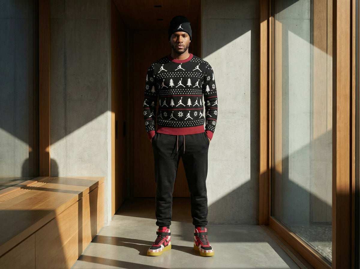 Jordan Holiday knit in city setting